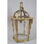 A Vintage Brass Hall Ceiling Lantern Shade with Circular Glass Inner, Art Deco Influenced Frame,