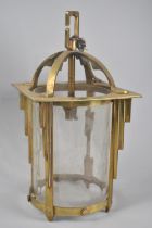 A Vintage Brass Hall Ceiling Lantern Shade with Circular Glass Inner, Art Deco Influenced Frame,