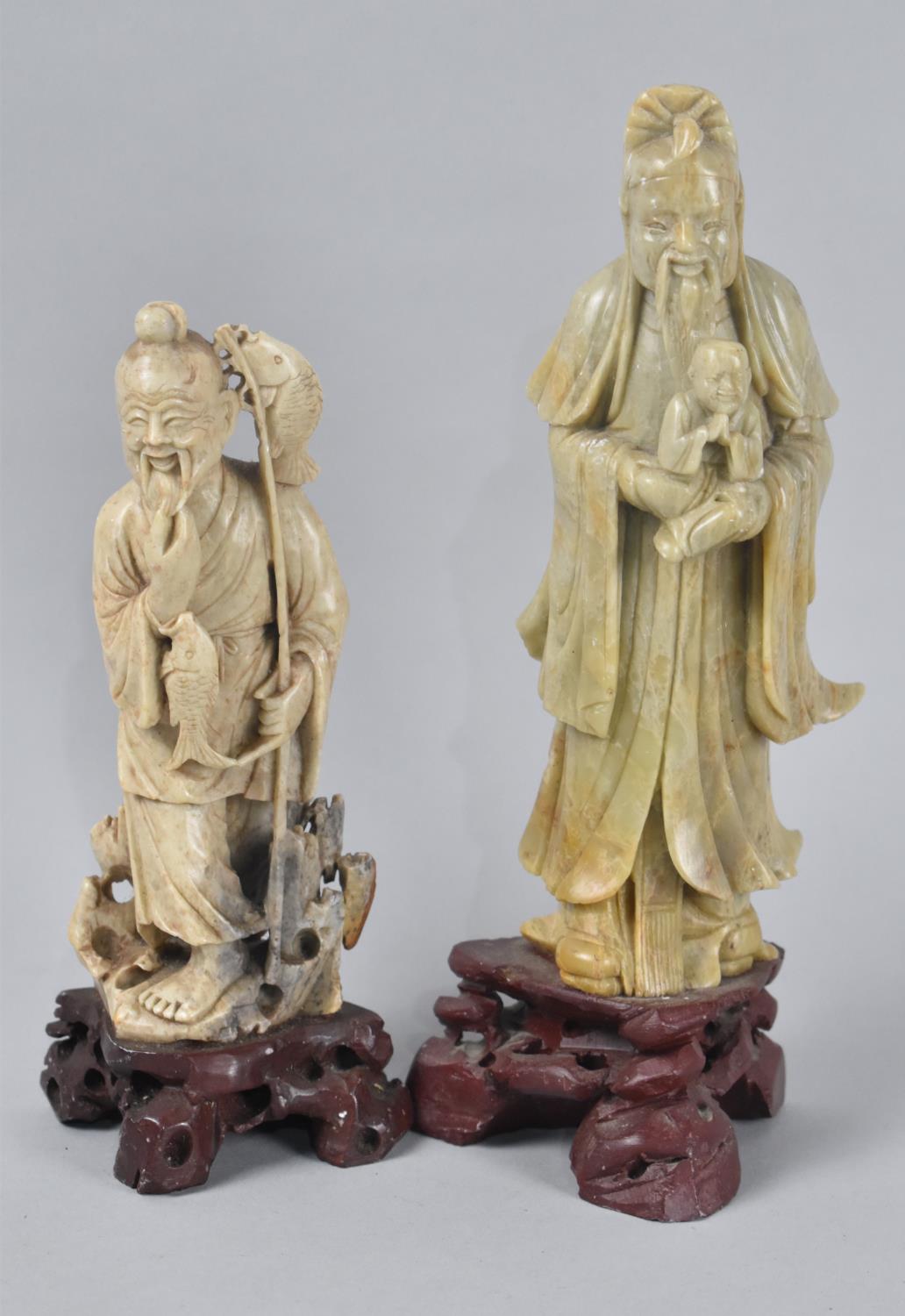 Two Mid 20th Century Carved Soapstone Figures of Elders, Tallest 24cms High