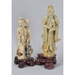 Two Mid 20th Century Carved Soapstone Figures of Elders, Tallest 24cms High