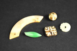 A Collection of Various Chinese Jade to Include Dragon Pendant etc, 'Dzi' Style Beads etc