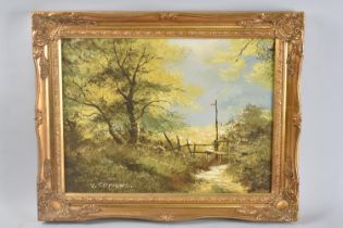 A Gilt Framed Oil on Canvas Depicting Stile on Country Lane, Signed V Stephens, 39x30cms