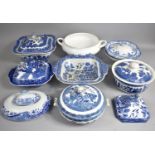A Collection of Various Blue and White Transfer Printed Willow Pattern and Other Tureens,