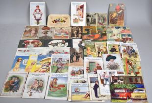 A Collection of Various Vintage Postcards, Mainly Humorous, One Silk