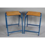 Two Stacking Stools with Metal Frames and Square Wooden Tops