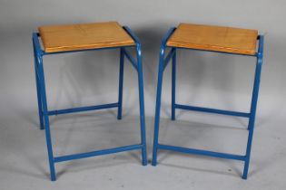 Two Stacking Stools with Metal Frames and Square Wooden Tops