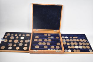 An Edwardian Mahogany Coin or Medal Box Containing Two Removable Trays of Sporting Medallions and
