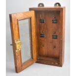 An Early/ Mid Wooden Wall Hanging Key Box with Glazed Hinged Door having Lock and Key to Six Hook