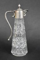 A Glass and Silver Plate Claret Jug with Mask Head Spout, 28cm high