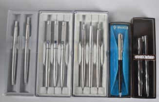 A Collection of Late 20th Century Pens, Mainly Parker but also Two Waterman