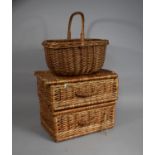 Two Modern Wicker Picnic Hampers and a Wicker Shopping Basket