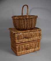 Two Modern Wicker Picnic Hampers and a Wicker Shopping Basket