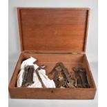 A Vintage Mahogany Box Containing Various Spanners, 50cms Wide