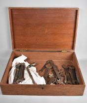 A Vintage Mahogany Box Containing Various Spanners, 50cms Wide