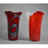 A Pair of Modern Coloured Glass Lamps of Handkerchief Form, 35cms High