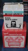 A Hanimex E400 Dual 8 Editor together with a Gaf Projector