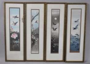 A Set of Four Framed Oriental Prints, Birds, Each 35cms