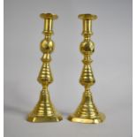 A Pair of Late Victorian 'King Of Diamonds' Style Brass Candlesticks, Stamped England, Reg No,