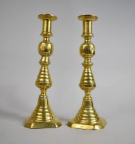 A Pair of Late Victorian 'King Of Diamonds' Style Brass Candlesticks, Stamped England, Reg No,