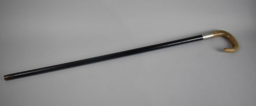 A Silver Mounted Horn Handled Ebony Walking Stick, Hallmarked London 1920 by Johnathon Howells