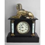 A French Slate Mantel Clock of Architectural Form with Enamelled and Ormolu Pilasters and a Large