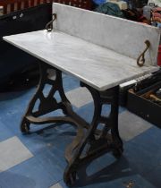 A Cast Iron Based and Marble Topped Washstand, Scrolled Iron Base with Castor Wheels, Marble Top