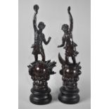 A Pair of Early 20th Century Bronzed Spelter Figural Ornaments, 46cms High