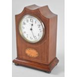 An Edwardian French Inlaid Mahogany Mantel Clock with White Enamelled Dial, 22cms High