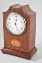 An Edwardian French Inlaid Mahogany Mantel Clock with White Enamelled Dial, 22cms High