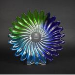 A German Walther Glass Solaris Studio Glass Dish of Petal Form, Tri Coloured, 32.5cm