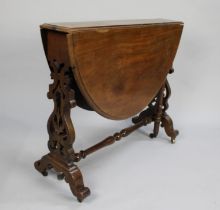 A Late Victorian/Edwardian Mahogany Drop Leaf Sutherland Table with Pierced Supports and Turned