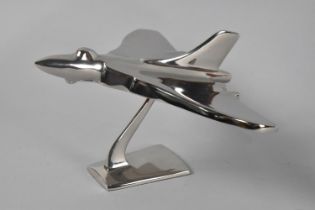 A Mid/Late 20th Century Chromed Desk Top Study of a Vulcan Bomber, 22cms Wingspan