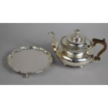 A Nice Quality Edwardian Silver Plated Teapot with Wooden Handle together with a Circular Card