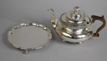 A Nice Quality Edwardian Silver Plated Teapot with Wooden Handle together with a Circular Card