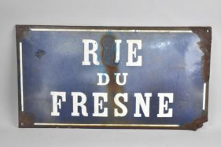 A Vintage French Enamelled Street Sign, "Rue Du Fresne", 45cms by 25cms
