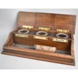 A Late Victorian/Edwardian Wooden Desk Top Inkstand with Pen Rest and Three Hinged Compartments