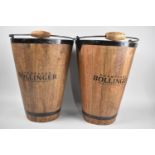 A Pair of Reproduction Champagne Bollinger Wooden Wine Buckets/Coolers, Tapering Cylindrical Form,