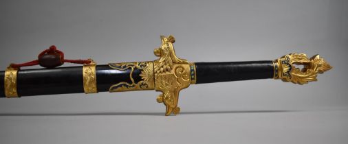 A Modern Reproduction Oriental Sword with Gilt Decoration to Handle and Scabbard, 100cms Long