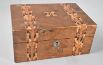 A Continental Banded Inlay Box, With Key, 22cms by 15cms by 10cms High