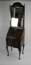 An Unusual Edwardian Fall Front Ladies Bureau with Serpentine Front Having two Drawers, Fitted Top
