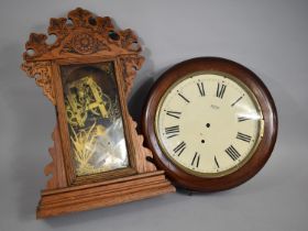 A Smiths Enfield Mahogany Cased Circular Wall Clock with Enamelled Dial (No Movement) Together