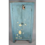 A Vintage Blue Painted Workshop Shelved Cabinet, 67cms Wide