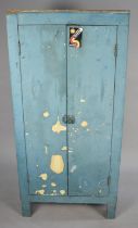 A Vintage Blue Painted Workshop Shelved Cabinet, 67cms Wide