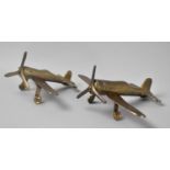 Two WWII Period Brass Models of Fighter Aeroplanes, 15cms Long