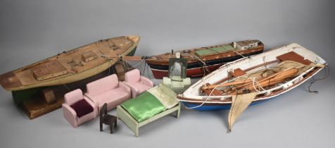 Three Vintage Model Boats, all with Substantial Condition issues, together with a Small Collection