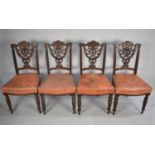 A Set of Four Late Victorian/Edwardian Mahogany Framed Dining Chairs with Carved Backs