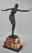 A Reproduction Bronze Art Deco Figure After Chiparus, with Foundry Mark and Set on Stepped