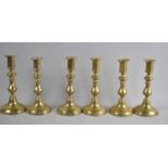 A Set of Six Victorian Brass Candlesticks, Each 19.5cms High