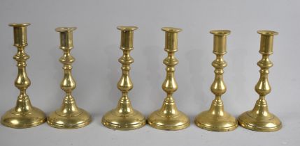 A Set of Six Victorian Brass Candlesticks, Each 19.5cms High