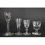 Four Various 19th Century Drinking Glasses to Comprise Cordial Glass with Twisted Stem, the Bell